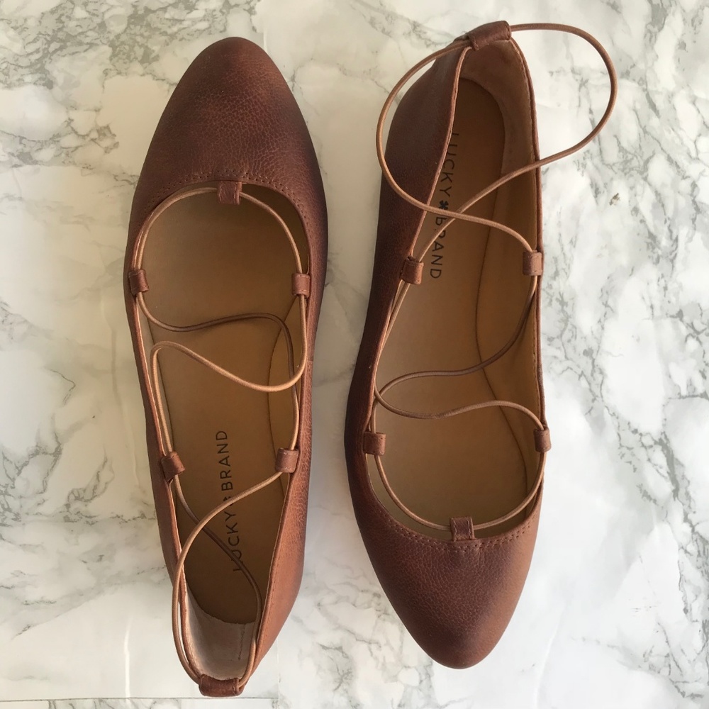Lucky Brand Women Flat Cognac Lace Up Size 8.5 - Picture 6 of 8